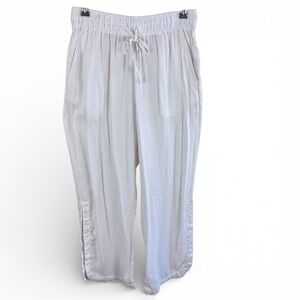 C&C California Womens White Linen Blend Wide Leg Drawstring Pants Slit Hem M